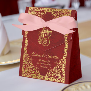 Maroon and gold Indian wedding elephant Favor Boxes