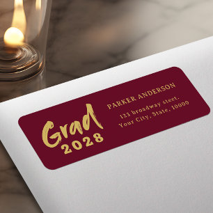 Maroon And Gold Modern Script Graduation Address Label