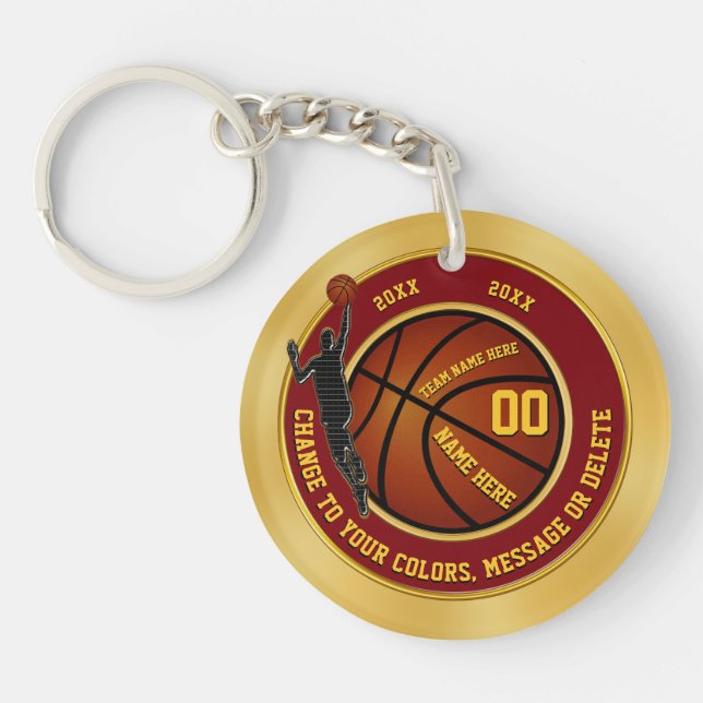 Maroon and Gold Personalized Basketball Keychains (Front)