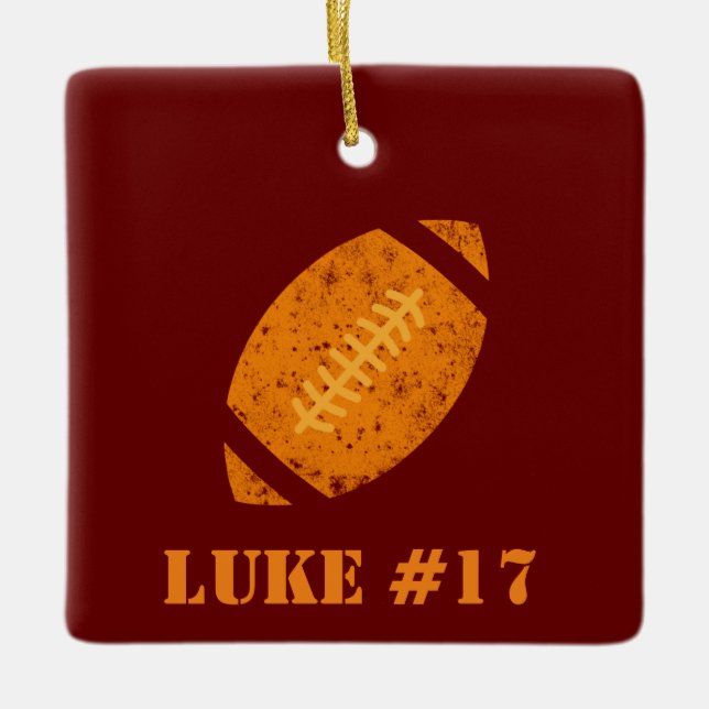 Maroon and Gold Personalized Football  Ceramic Orn Ornament (Front)