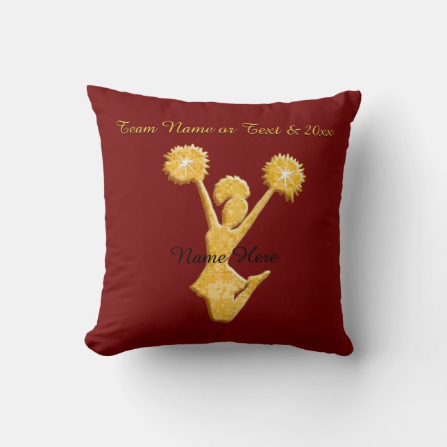 Maroon and Gold Personalized Senior Cheer Gifts Throw Pillow (Front)