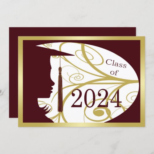 Maroon and Gold Silhouette 2024 Graduation Party Invitation