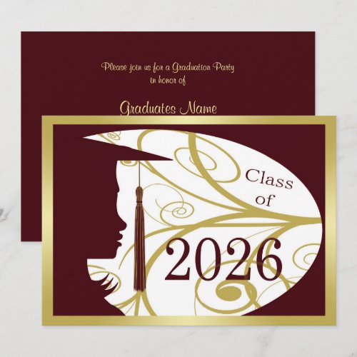 Maroon and Gold Silhouette 2026 Graduation Party Invitation