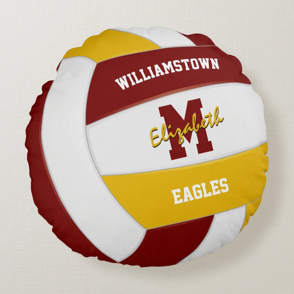 maroon gold sports team colors volleyball room round pillow