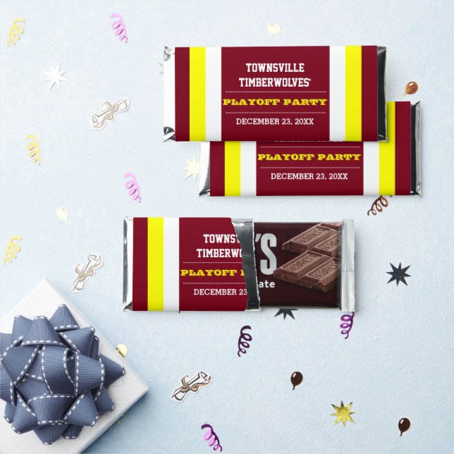 Maroon and Gold Team Football Party Hershey Bar Favors (Front)