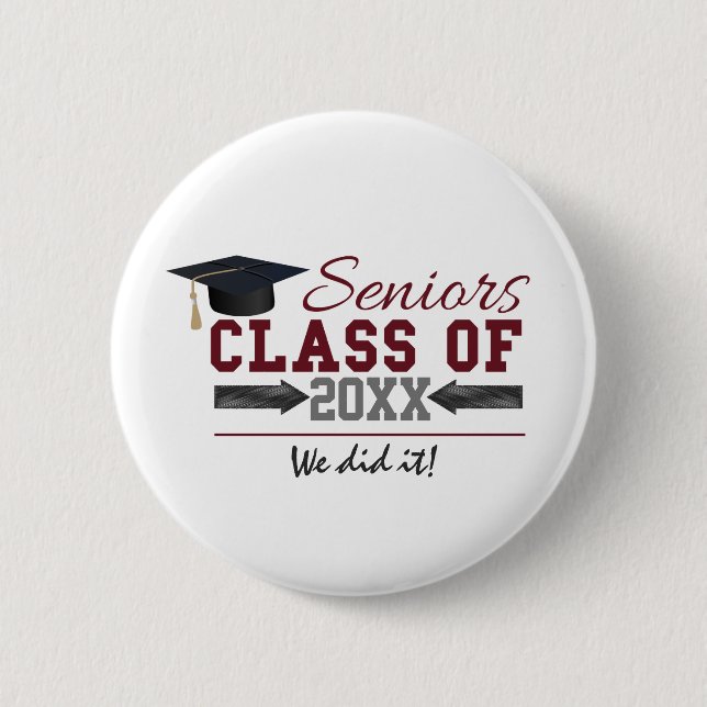 Maroon and Gray Graduation Button (Front)