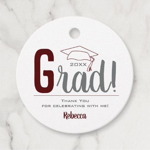 Maroon and Gray Graduation Cap Favor Tags
