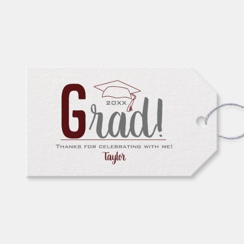 Maroon and Gray Graduation Cap Party Favor Gift Tags