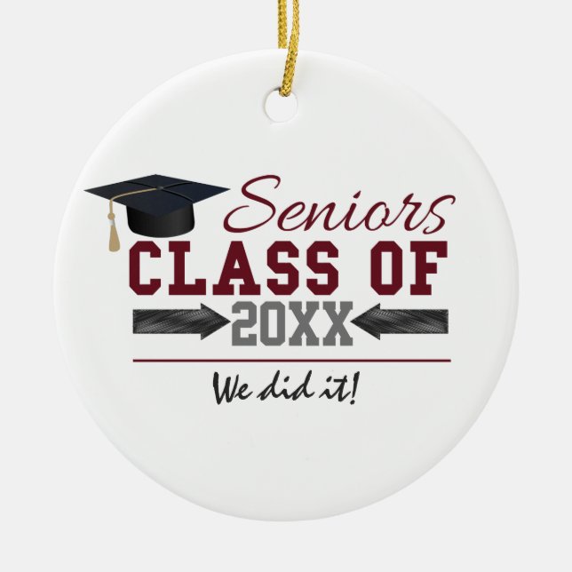 Maroon and Gray Graduation Photo Ornament (Front)