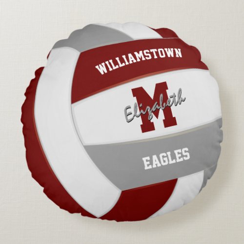maroon and gray sports team colors volleyball room round pillow