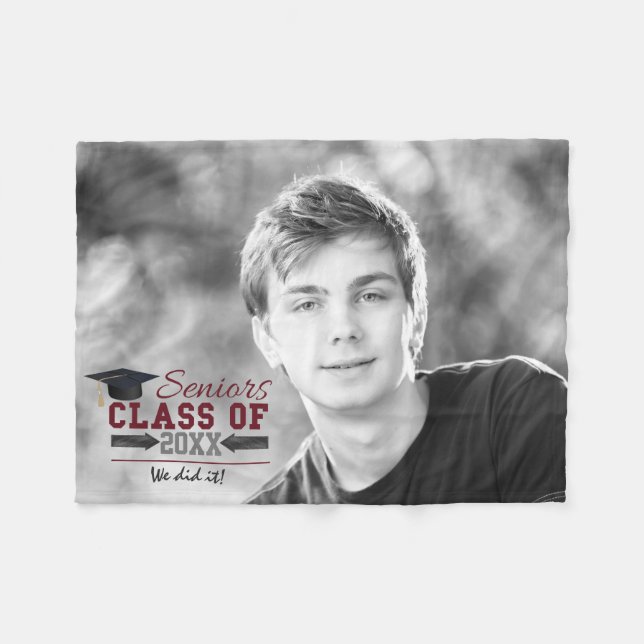 Maroon and Gray Typography Graduation Blanket (Front (Horizontal))
