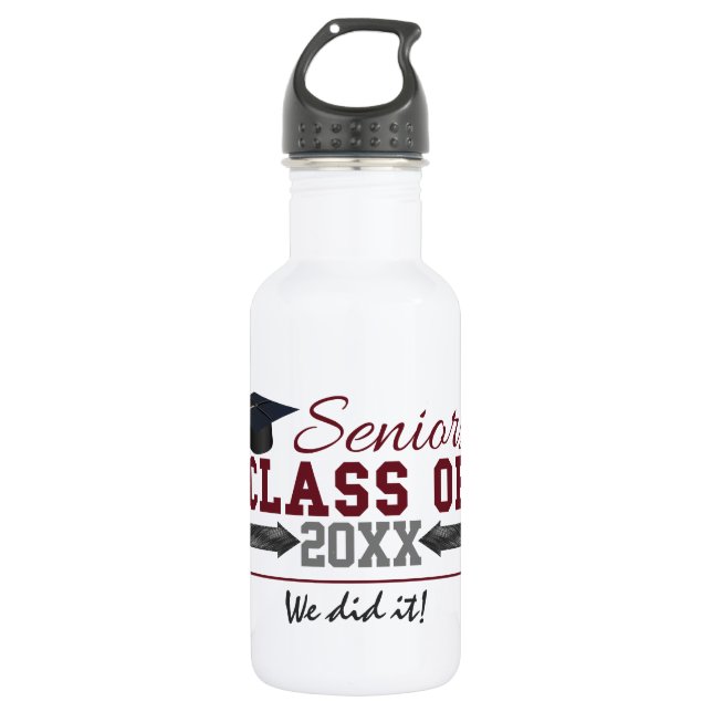 Maroon and Gray Typography Graduation Bottle (Front)