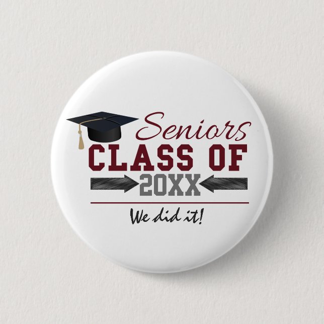 Maroon and Gray Typography Graduation Button (Front)