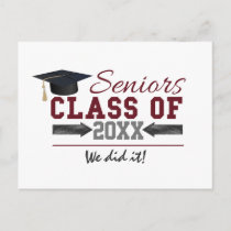 Maroon and Gray Typography Graduation Gear Announcement Postcard