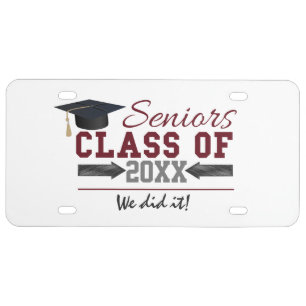 Maroon and Gray Typography Graduation Gear License Plate
