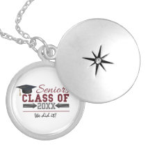 Maroon and Gray Typography Graduation Gear Locket Necklace