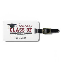 Maroon and Gray Typography Graduation Gear Luggage Tag