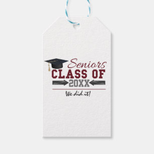 Maroon and Gray Typography Graduation Gift Tags