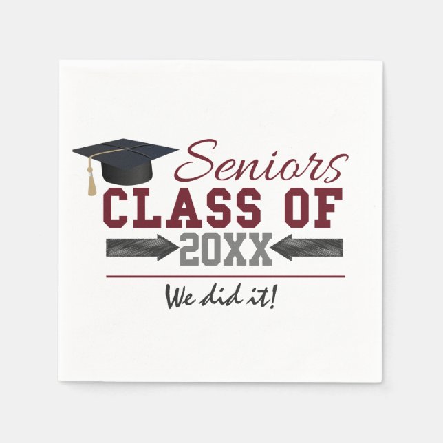 Maroon and Gray Typography Graduation napkins (Front)