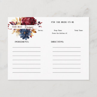 Maroon and Navy Floral Recipe Card