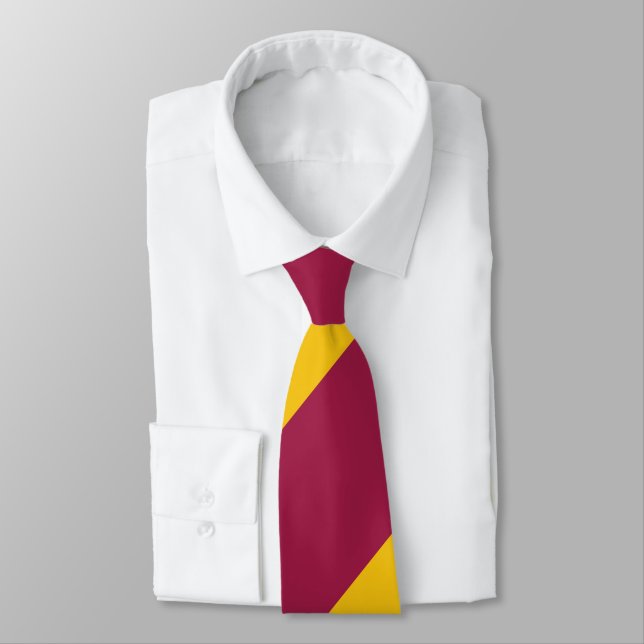 Maroon and Nu Gold Broad Regimental Stripe Neck Tie (Tied)