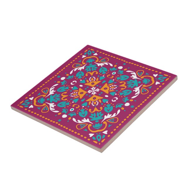Maroon and orange Azulejo  Ceramic Tile (Side)