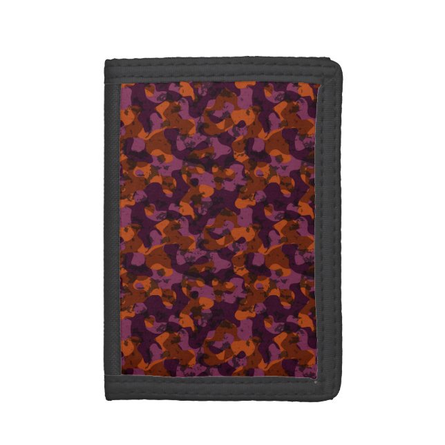 maroon and orange camo abstract trifold wallet (Front Vertical)