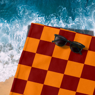 Maroon and Orange Checkered Vintage Beach Towel
