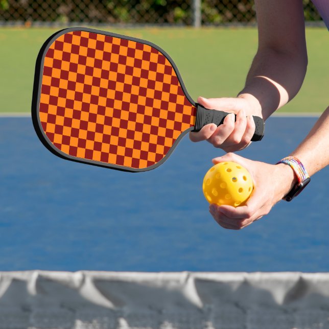 Maroon and Orange Checkered Vintage Pickleball Paddle (Insitu)