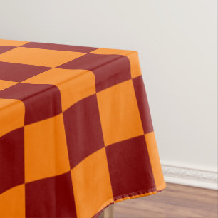 Maroon and Orange Checkered Vintage Tablecloth