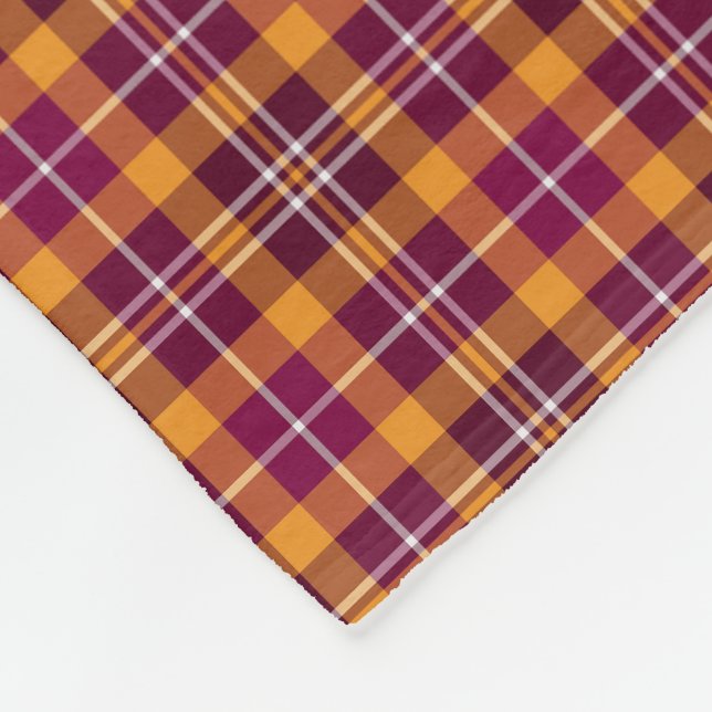 Maroon and Orange Sporty Plaid Pattern Fleece Blanket (Corner)