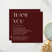 Maroon and pale pink modern wedding thank you card