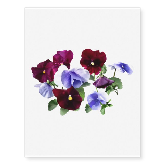 Maroon And Purple Pansies Temporary Tattoos (Front)