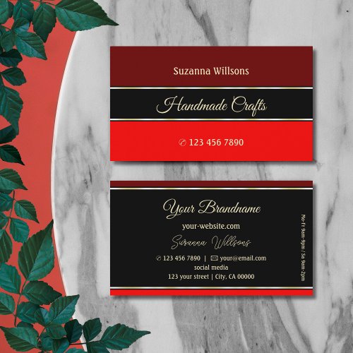 Maroon and Red Borders on Black Professional Business Card