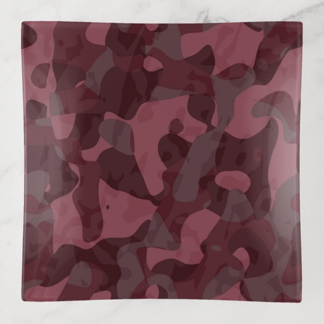 Maroon and Rose Camo abstract Trinket Tray (Front)