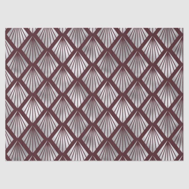 Maroon and Silver Art Deco Diamond Pattern Tissue Paper (Front)