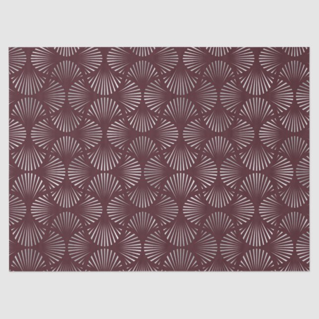 Maroon and Silver Art Deco Fan Pattern Decoupage Tissue Paper (Front)