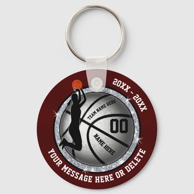 Maroon and Silver Cheap Basketball Gifts for Girls Keychain (Front)