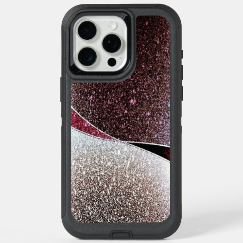 Maroon and silver glitter coloured phone case  iPhone 15 pro max case