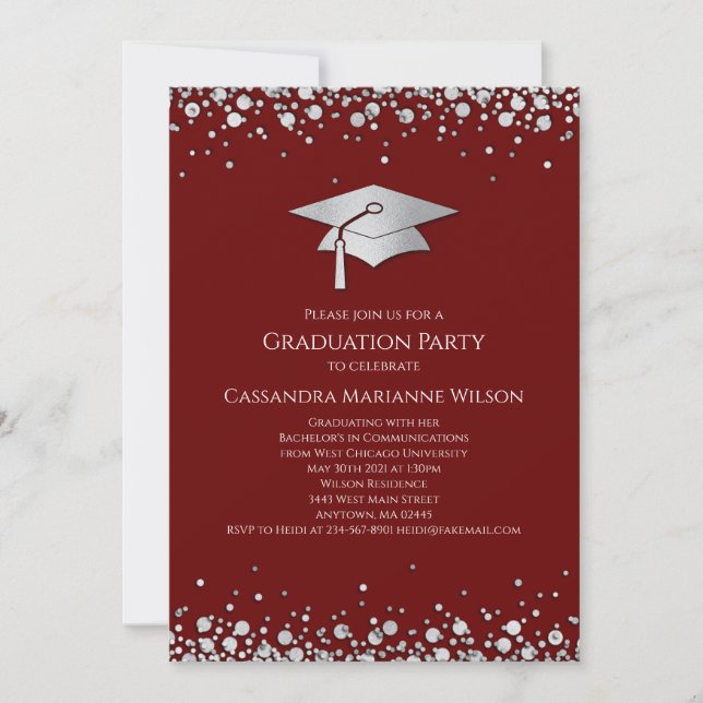 Maroon and Silver Graduation Invitation (Front)