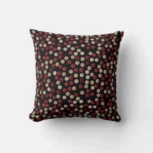 Maroon and Tan Colored Button Pattern Throw Pillow