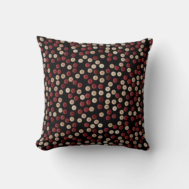 Maroon and Tan Colored Button Pattern Throw Pillow (Front)