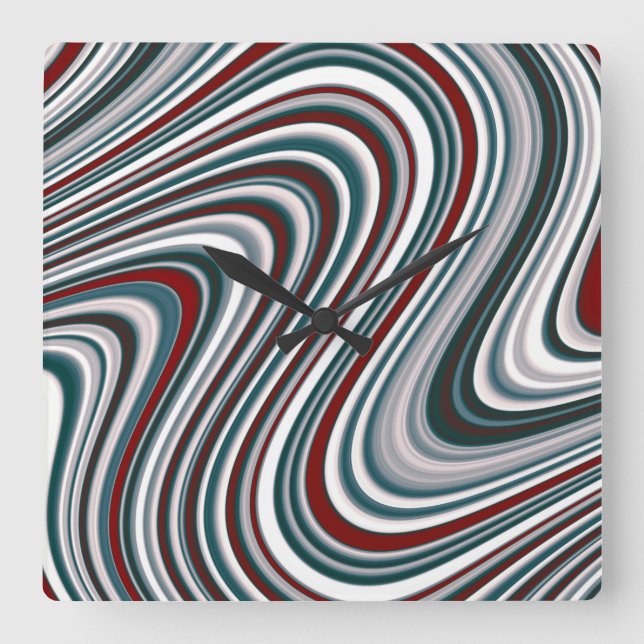 Maroon and Teal Blue Abstract Curvy Shapes Square Wall Clock (Front)
