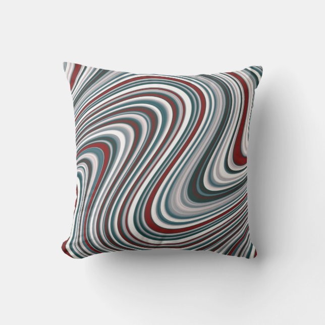Maroon and Teal Blue Abstract Curvy Shapes Throw Pillow (Front)