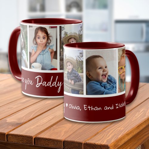 Maroon And White 5 Photo Collage Love You Daddy  Mug