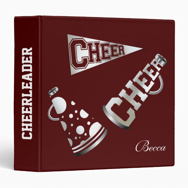 Maroon and White Cheerleader Binder (Front/Spine)