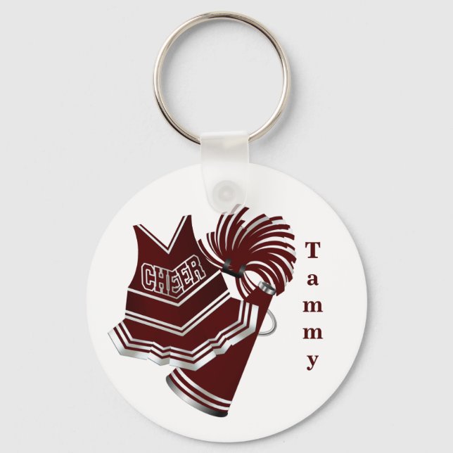 Maroon and White Cheerleader KeyChain (Front)
