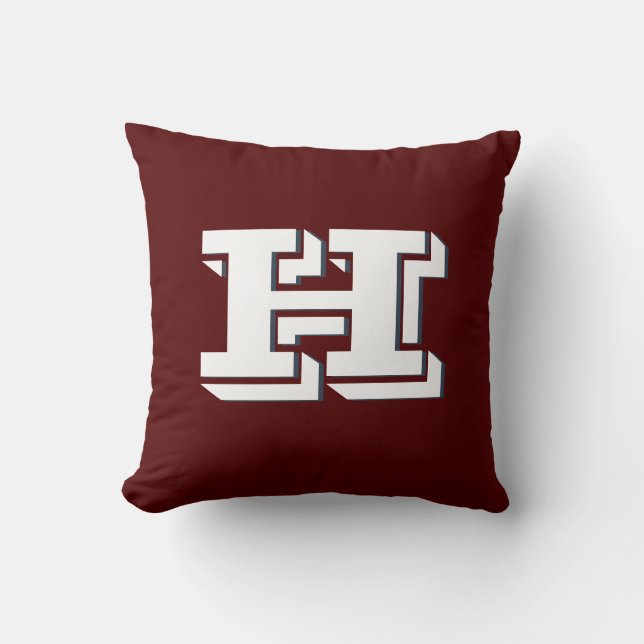 Maroon and White Collegiate Color Style Monogram Throw Pillow (Front)