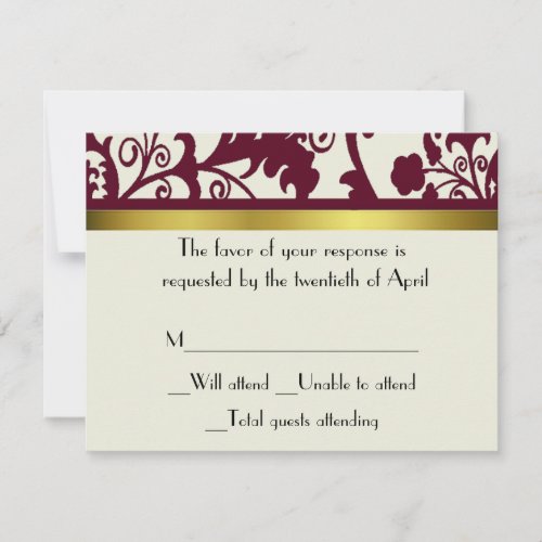 Maroon and white damask RSVP Card