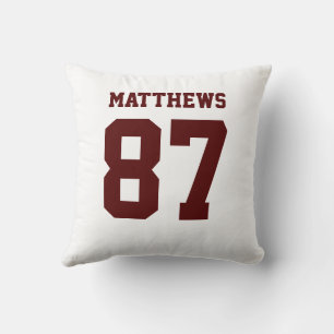 Maroon and White Double-Sided Sports Jersey Throw Pillow